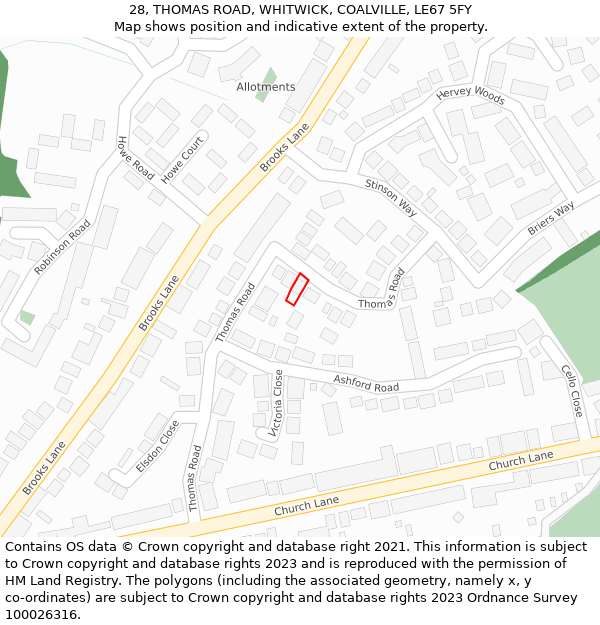28, THOMAS ROAD, WHITWICK, COALVILLE, LE67 5FY: Location map and indicative extent of plot