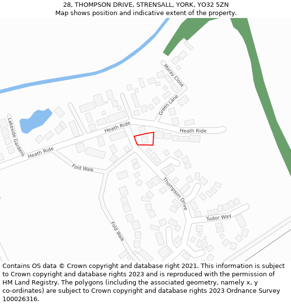 28, THOMPSON DRIVE, STRENSALL, YORK, YO32 5ZN: Location map and indicative extent of plot