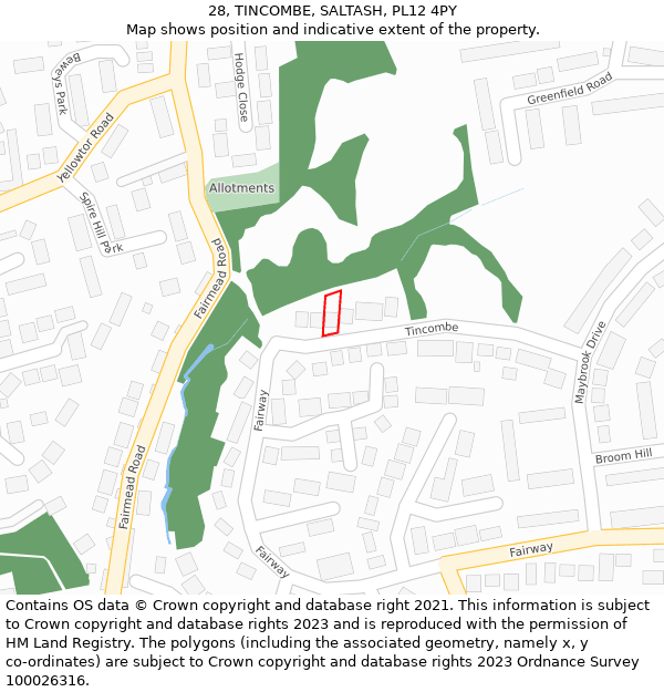 28, TINCOMBE, SALTASH, PL12 4PY: Location map and indicative extent of plot