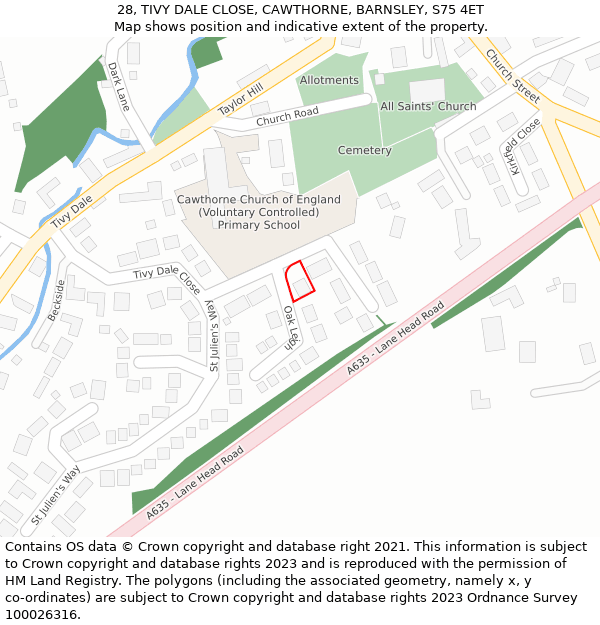 28, TIVY DALE CLOSE, CAWTHORNE, BARNSLEY, S75 4ET: Location map and indicative extent of plot