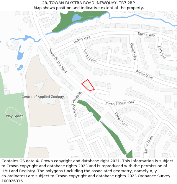 28, TOWAN BLYSTRA ROAD, NEWQUAY, TR7 2RP: Location map and indicative extent of plot