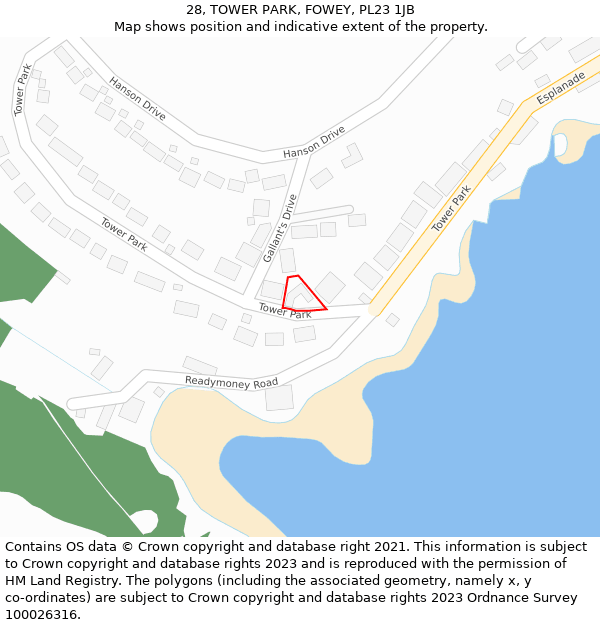 28, TOWER PARK, FOWEY, PL23 1JB: Location map and indicative extent of plot