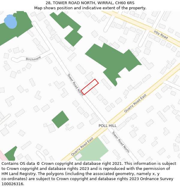 28, TOWER ROAD NORTH, WIRRAL, CH60 6RS: Location map and indicative extent of plot