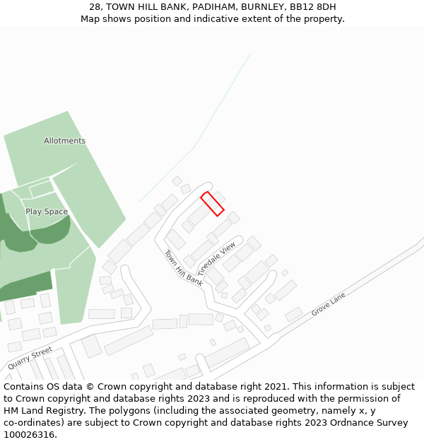 28, TOWN HILL BANK, PADIHAM, BURNLEY, BB12 8DH: Location map and indicative extent of plot