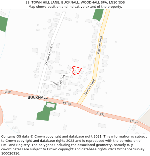 28, TOWN HILL LANE, BUCKNALL, WOODHALL SPA, LN10 5DS: Location map and indicative extent of plot