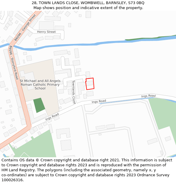 28, TOWN LANDS CLOSE, WOMBWELL, BARNSLEY, S73 0BQ: Location map and indicative extent of plot