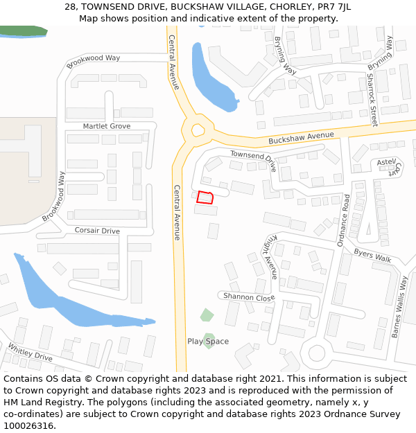 28, TOWNSEND DRIVE, BUCKSHAW VILLAGE, CHORLEY, PR7 7JL: Location map and indicative extent of plot