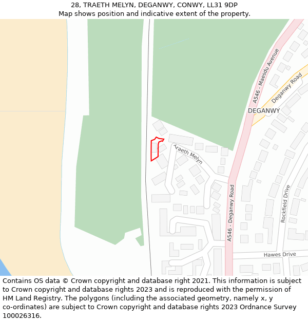 28, TRAETH MELYN, DEGANWY, CONWY, LL31 9DP: Location map and indicative extent of plot