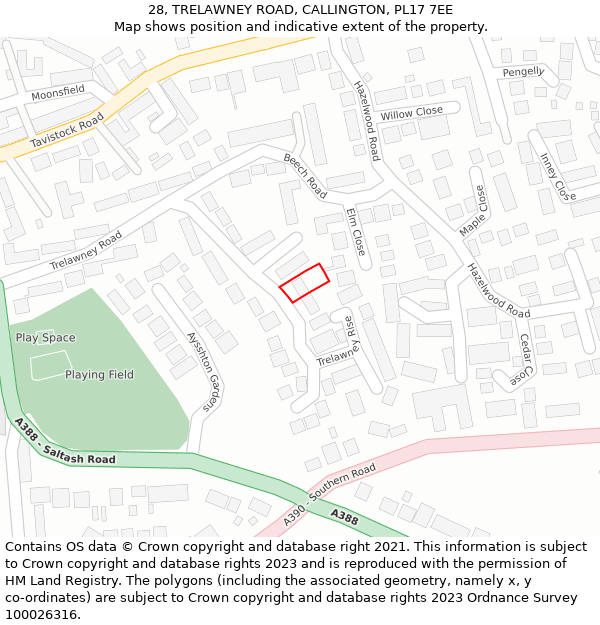 28, TRELAWNEY ROAD, CALLINGTON, PL17 7EE: Location map and indicative extent of plot