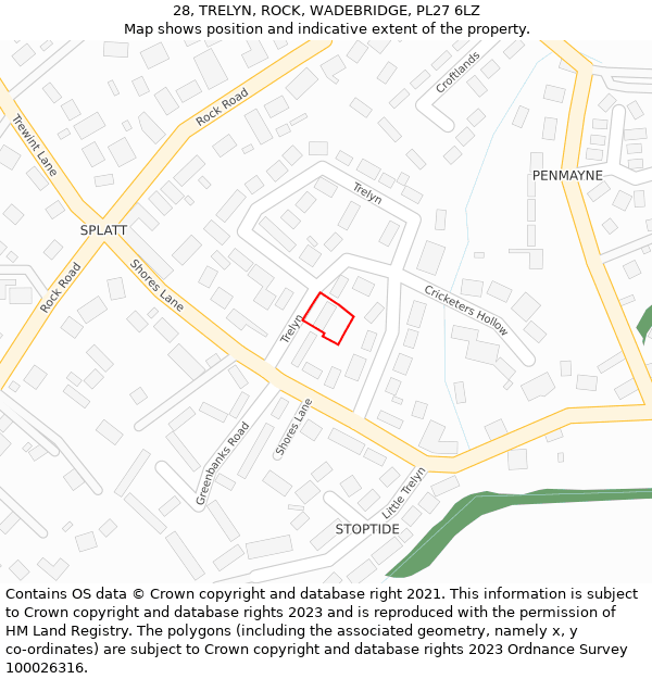 28, TRELYN, ROCK, WADEBRIDGE, PL27 6LZ: Location map and indicative extent of plot