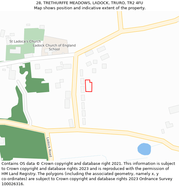 28, TRETHURFFE MEADOWS, LADOCK, TRURO, TR2 4FU: Location map and indicative extent of plot