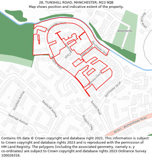 28, TUNSHILL ROAD, MANCHESTER, M23 9QB: Location map and indicative extent of plot