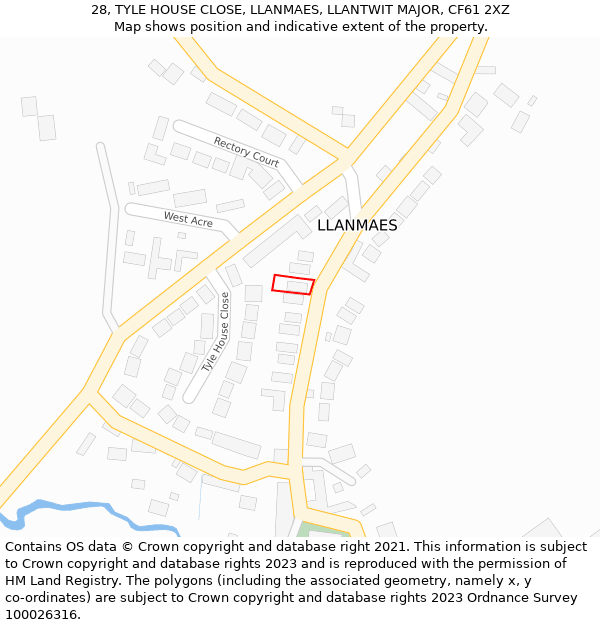 28, TYLE HOUSE CLOSE, LLANMAES, LLANTWIT MAJOR, CF61 2XZ: Location map and indicative extent of plot