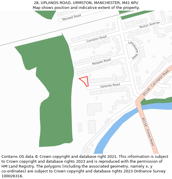 28, UPLANDS ROAD, URMSTON, MANCHESTER, M41 6PU: Location map and indicative extent of plot