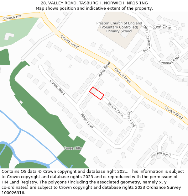 28, VALLEY ROAD, TASBURGH, NORWICH, NR15 1NG: Location map and indicative extent of plot