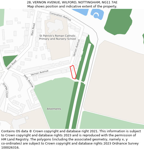 28, VERNON AVENUE, WILFORD, NOTTINGHAM, NG11 7AE: Location map and indicative extent of plot
