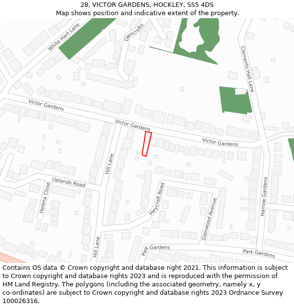 28, VICTOR GARDENS, HOCKLEY, SS5 4DS: Location map and indicative extent of plot