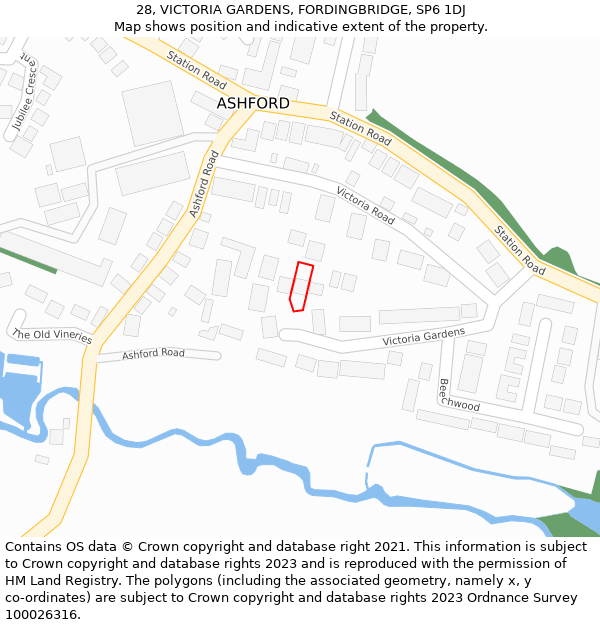 28, VICTORIA GARDENS, FORDINGBRIDGE, SP6 1DJ: Location map and indicative extent of plot