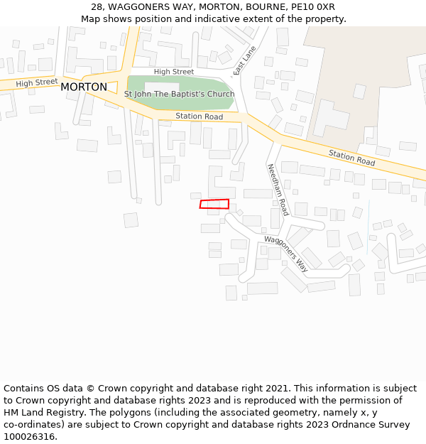 28, WAGGONERS WAY, MORTON, BOURNE, PE10 0XR: Location map and indicative extent of plot