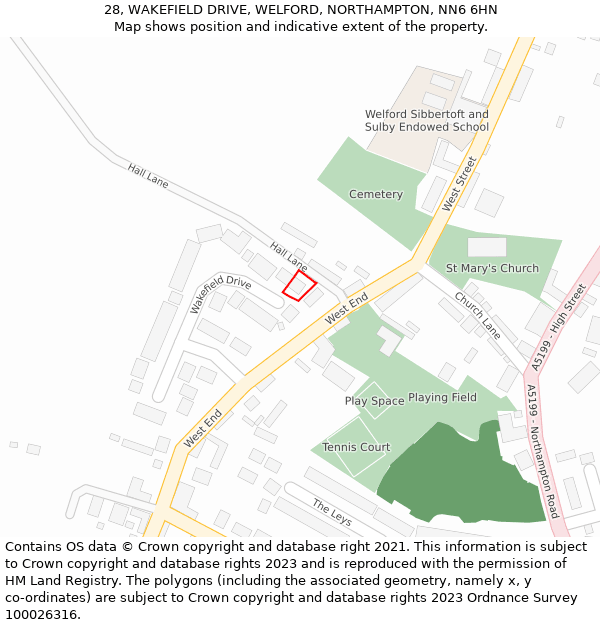 28, WAKEFIELD DRIVE, WELFORD, NORTHAMPTON, NN6 6HN: Location map and indicative extent of plot