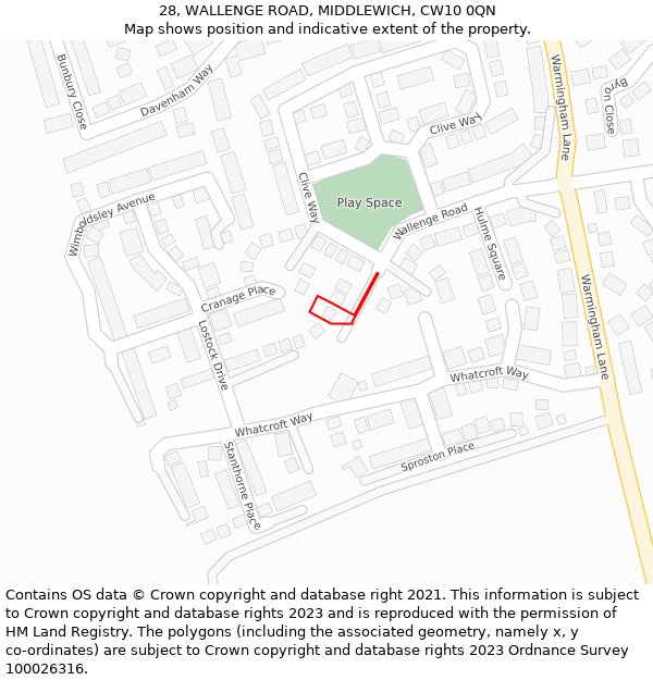 28, WALLENGE ROAD, MIDDLEWICH, CW10 0QN: Location map and indicative extent of plot