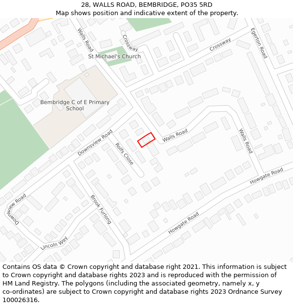 28, WALLS ROAD, BEMBRIDGE, PO35 5RD: Location map and indicative extent of plot