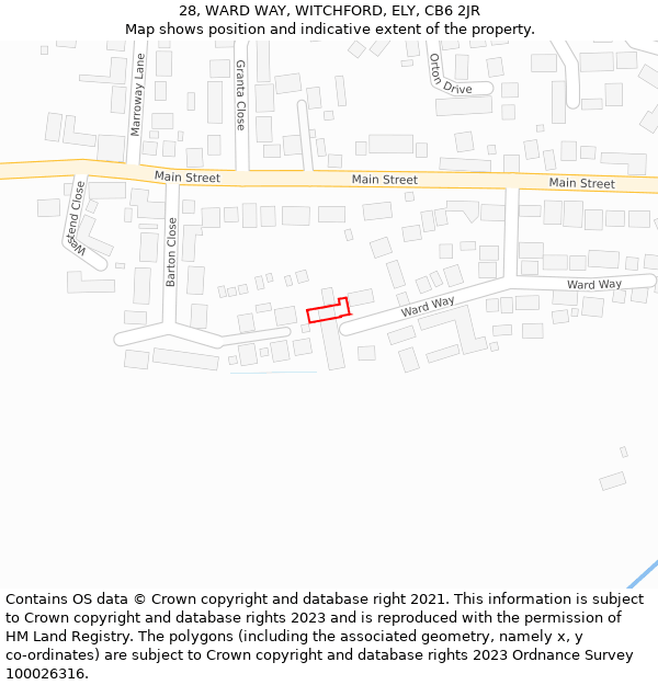 28, WARD WAY, WITCHFORD, ELY, CB6 2JR: Location map and indicative extent of plot