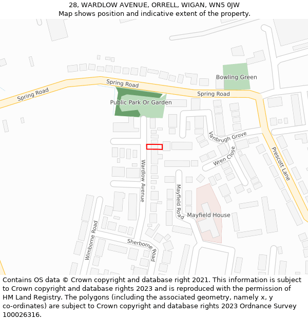 28, WARDLOW AVENUE, ORRELL, WIGAN, WN5 0JW: Location map and indicative extent of plot