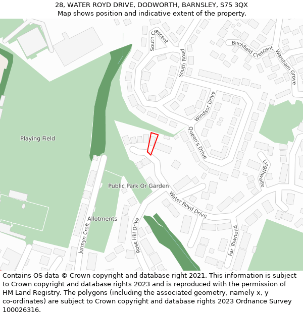 28, WATER ROYD DRIVE, DODWORTH, BARNSLEY, S75 3QX: Location map and indicative extent of plot