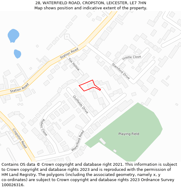 28, WATERFIELD ROAD, CROPSTON, LEICESTER, LE7 7HN: Location map and indicative extent of plot