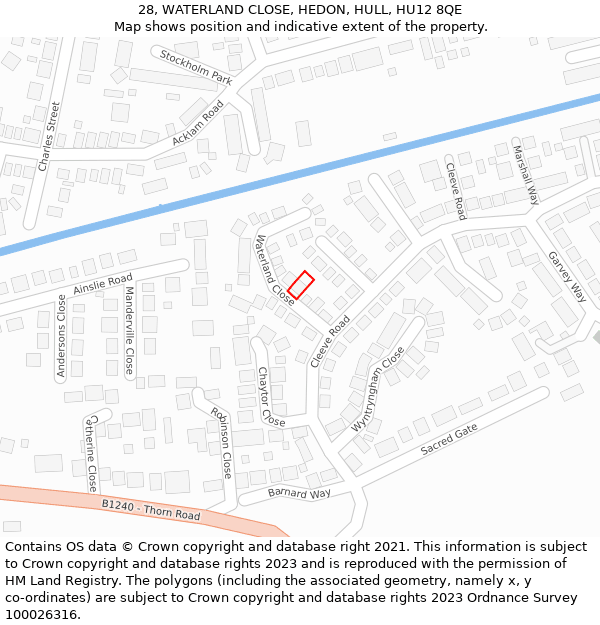 28, WATERLAND CLOSE, HEDON, HULL, HU12 8QE: Location map and indicative extent of plot