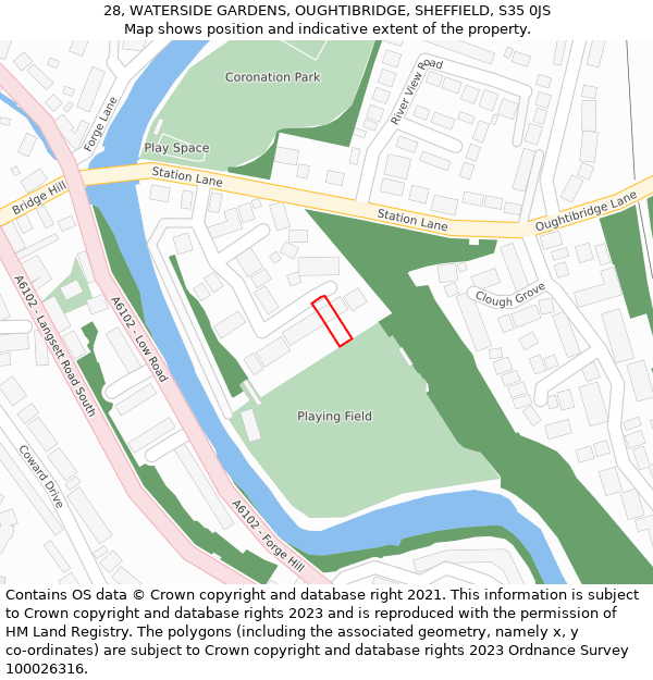 28, WATERSIDE GARDENS, OUGHTIBRIDGE, SHEFFIELD, S35 0JS: Location map and indicative extent of plot