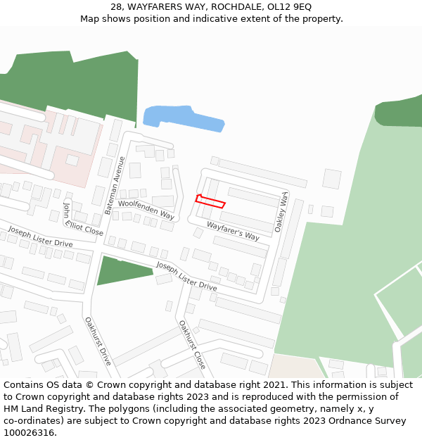 28, WAYFARERS WAY, ROCHDALE, OL12 9EQ: Location map and indicative extent of plot