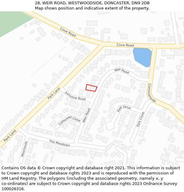 28, WEIR ROAD, WESTWOODSIDE, DONCASTER, DN9 2DB: Location map and indicative extent of plot