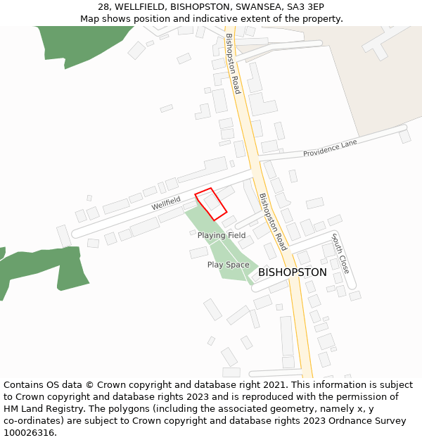 28, WELLFIELD, BISHOPSTON, SWANSEA, SA3 3EP: Location map and indicative extent of plot