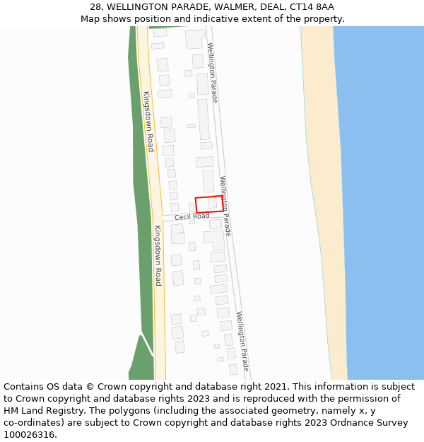 28, WELLINGTON PARADE, WALMER, DEAL, CT14 8AA: Location map and indicative extent of plot