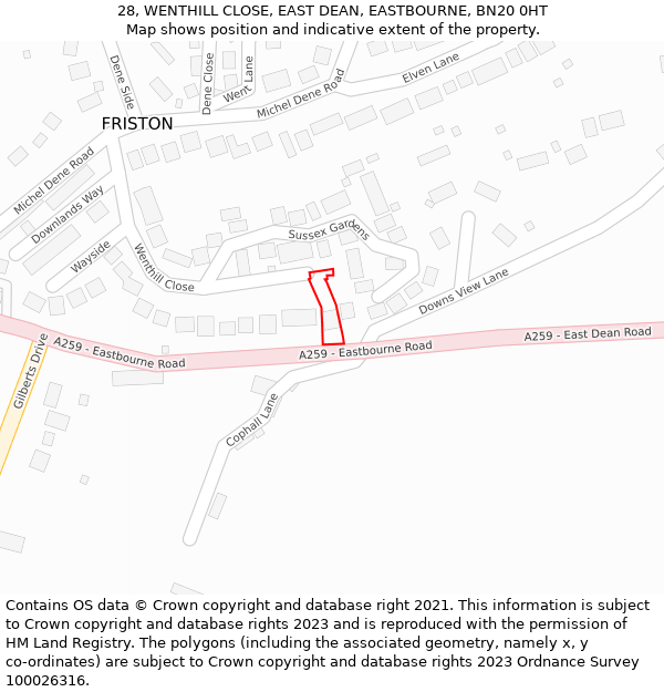 28, WENTHILL CLOSE, EAST DEAN, EASTBOURNE, BN20 0HT: Location map and indicative extent of plot