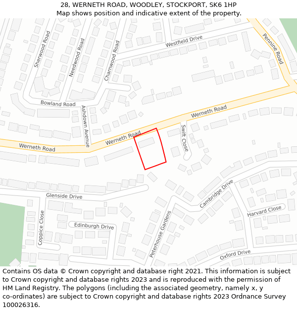 28, WERNETH ROAD, WOODLEY, STOCKPORT, SK6 1HP: Location map and indicative extent of plot