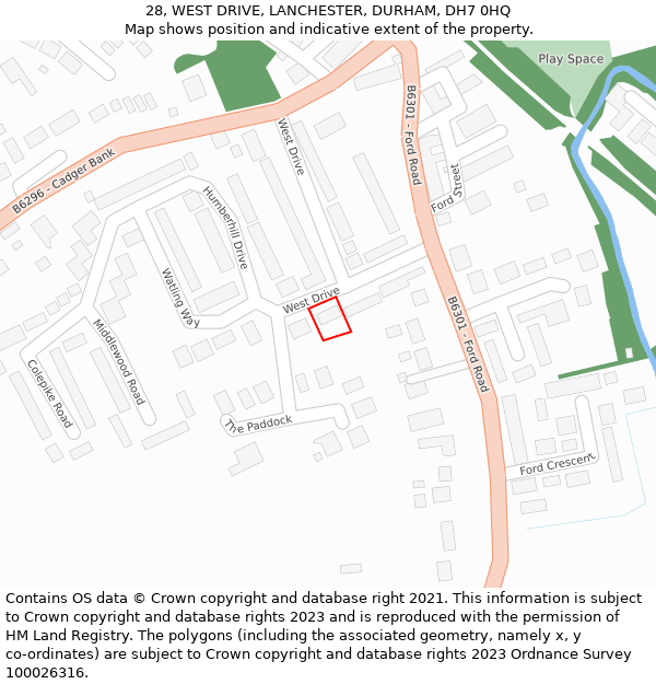 28, WEST DRIVE, LANCHESTER, DURHAM, DH7 0HQ: Location map and indicative extent of plot