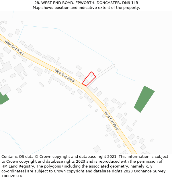 28, WEST END ROAD, EPWORTH, DONCASTER, DN9 1LB: Location map and indicative extent of plot