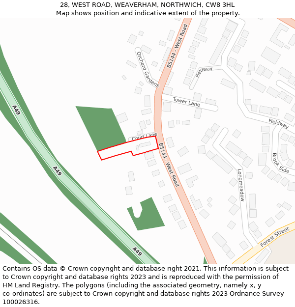 28, WEST ROAD, WEAVERHAM, NORTHWICH, CW8 3HL: Location map and indicative extent of plot