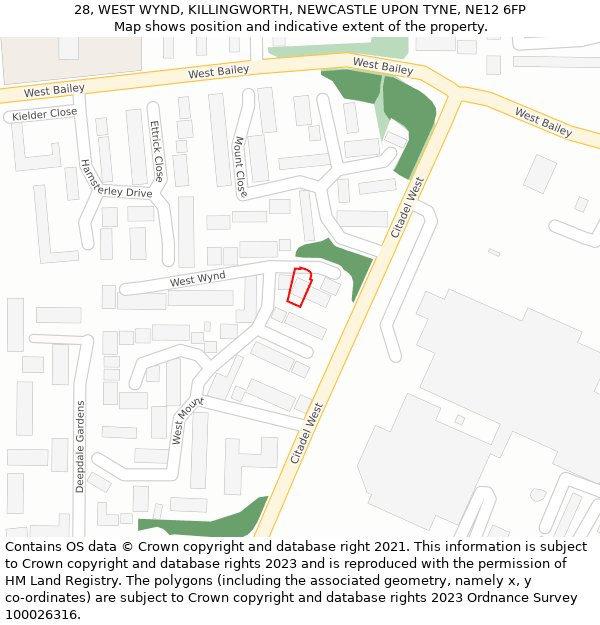 28, WEST WYND, KILLINGWORTH, NEWCASTLE UPON TYNE, NE12 6FP: Location map and indicative extent of plot