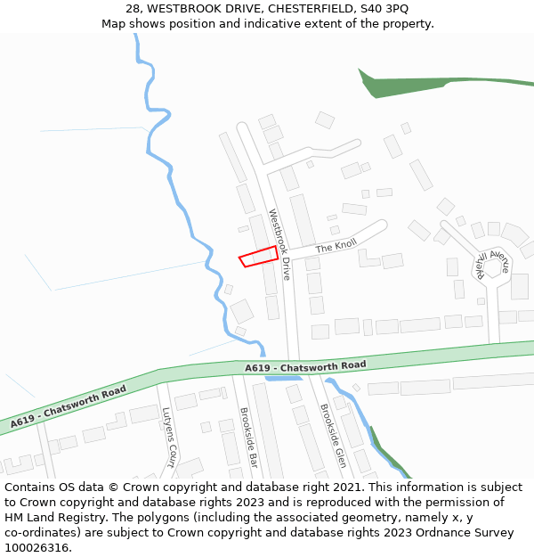 28, WESTBROOK DRIVE, CHESTERFIELD, S40 3PQ: Location map and indicative extent of plot