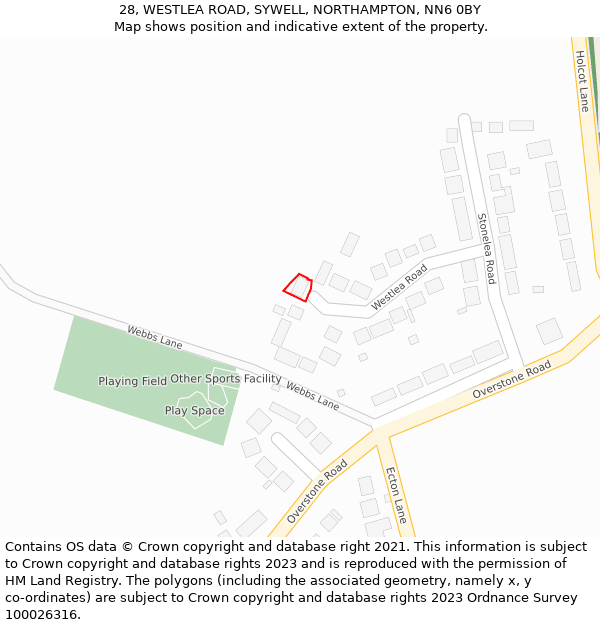 28, WESTLEA ROAD, SYWELL, NORTHAMPTON, NN6 0BY: Location map and indicative extent of plot