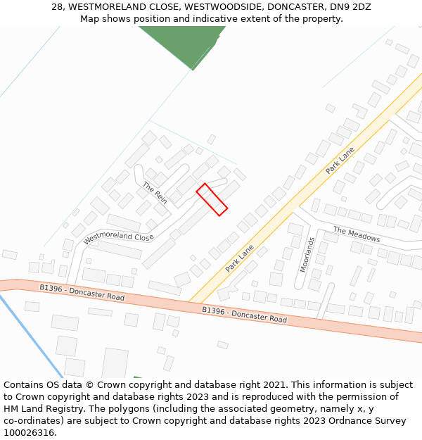 28, WESTMORELAND CLOSE, WESTWOODSIDE, DONCASTER, DN9 2DZ: Location map and indicative extent of plot