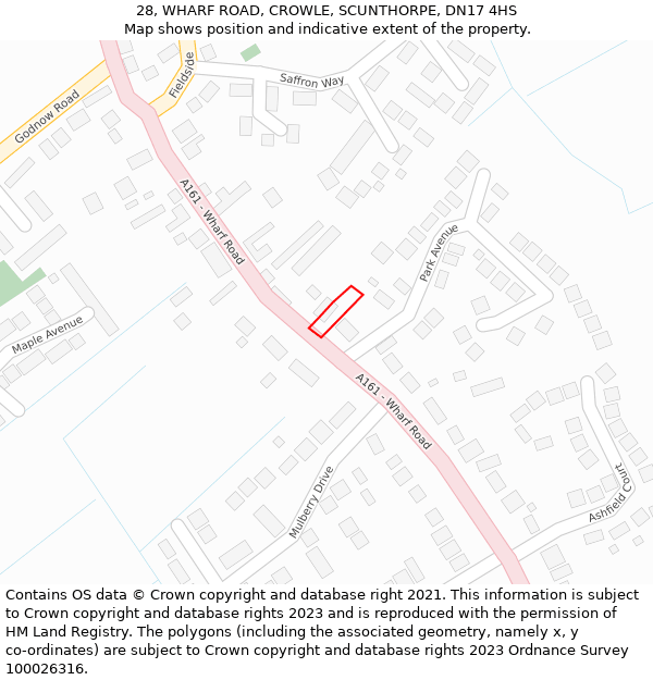 28, WHARF ROAD, CROWLE, SCUNTHORPE, DN17 4HS: Location map and indicative extent of plot