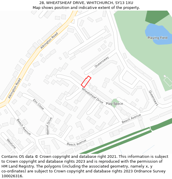 28, WHEATSHEAF DRIVE, WHITCHURCH, SY13 1XU: Location map and indicative extent of plot