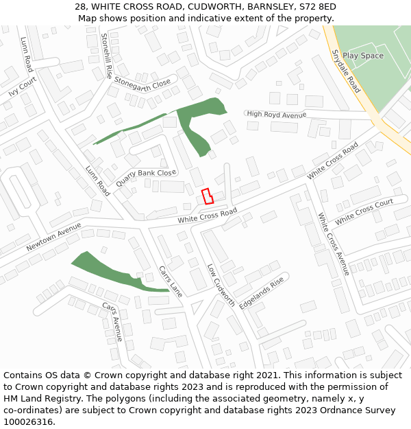 28, WHITE CROSS ROAD, CUDWORTH, BARNSLEY, S72 8ED: Location map and indicative extent of plot