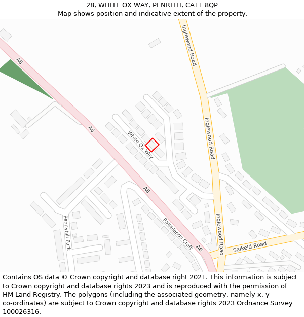 28, WHITE OX WAY, PENRITH, CA11 8QP: Location map and indicative extent of plot