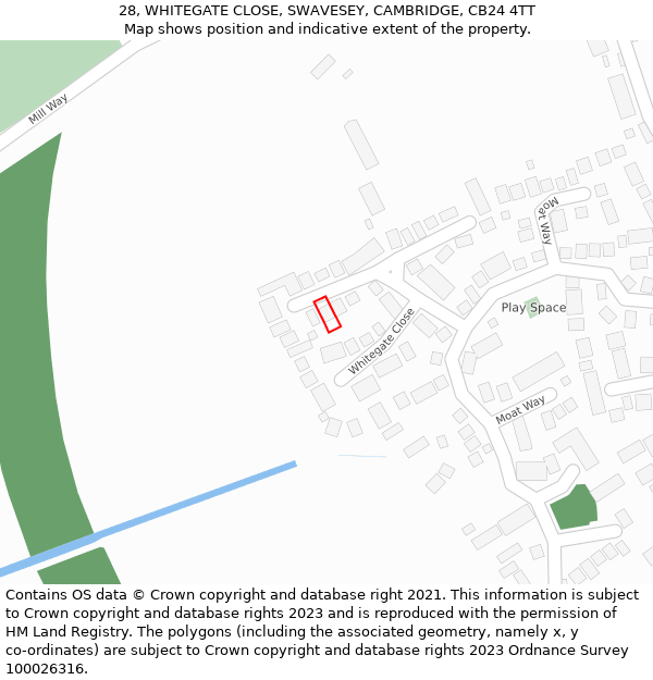 28, WHITEGATE CLOSE, SWAVESEY, CAMBRIDGE, CB24 4TT: Location map and indicative extent of plot